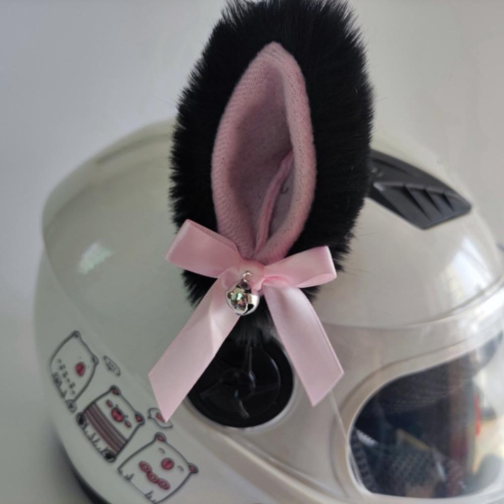 Bell Helmet Cat Ears Decoration Touch Fastener Cute Plush Stickers Bow Cat Ear Decoration  Women
