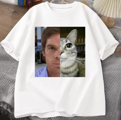 Dexter Morgan Cat Tshirts Funny Short Sleeve O Neck Tshirt Unisex Streetwear Women Clothes Harajuku Printed Tshirt Tops S