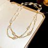 Diamond Water Drop Pearl Beaded Necklace Autumn and Winter French Light Luxury Sweater Chain Fashionable Versatile High-end Jewelry