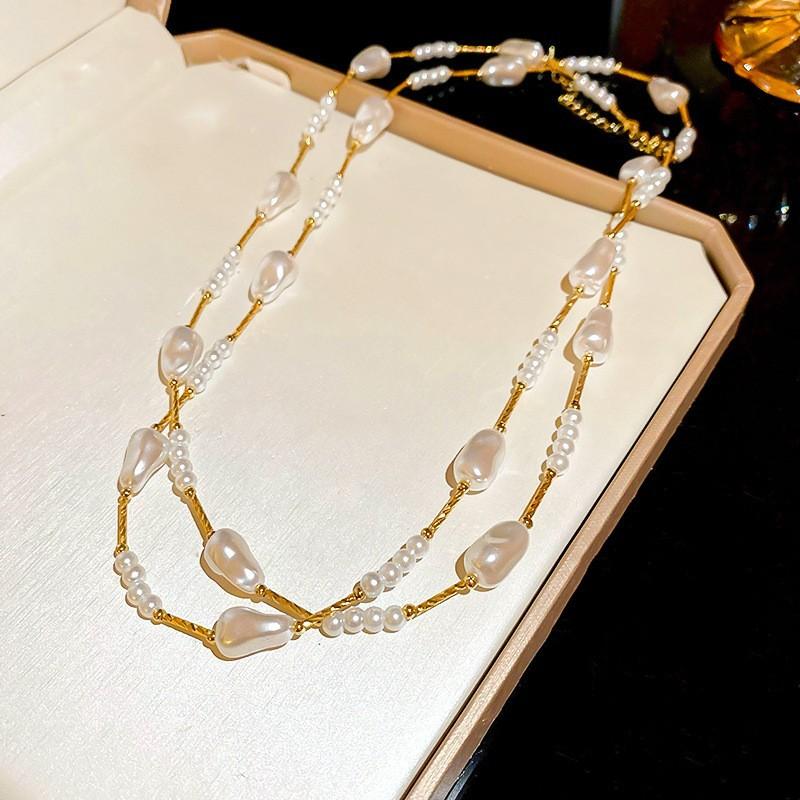Diamond Water Drop Pearl Beaded Necklace Autumn and Winter French Light Luxury Sweater Chain Fashionable Versatile High-end Jewelry