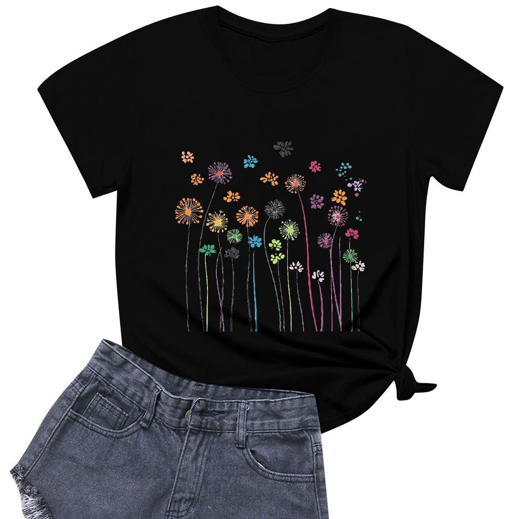 Women's Fashion Casual Printed Short Sleeve Round Neck Pullover Tops