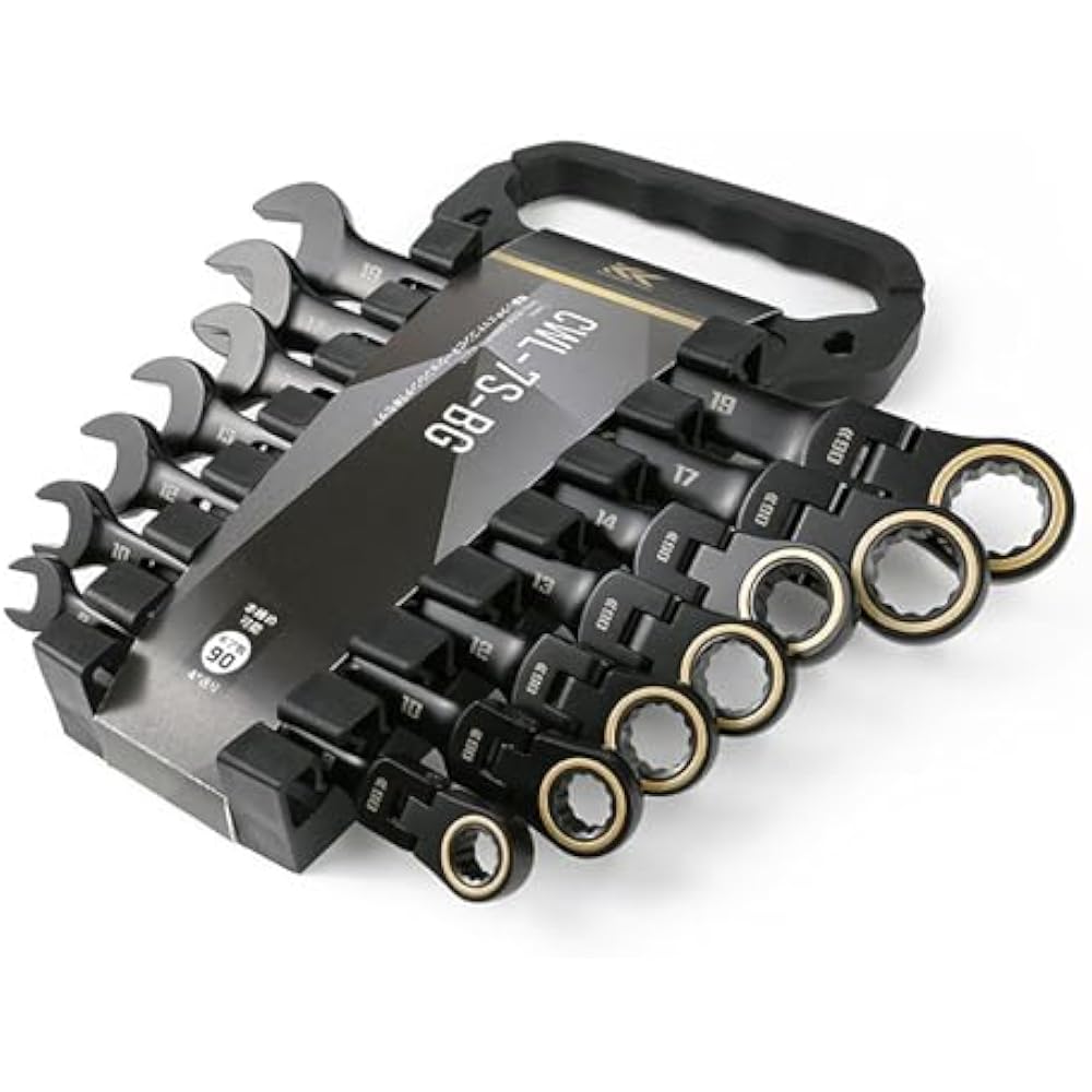 Fujiya (Fujiya) Oscillating Ratchet Wrench Set, Black Gold, 7 Piece Set, 8/10/12/13/14/17/19mm, 9...