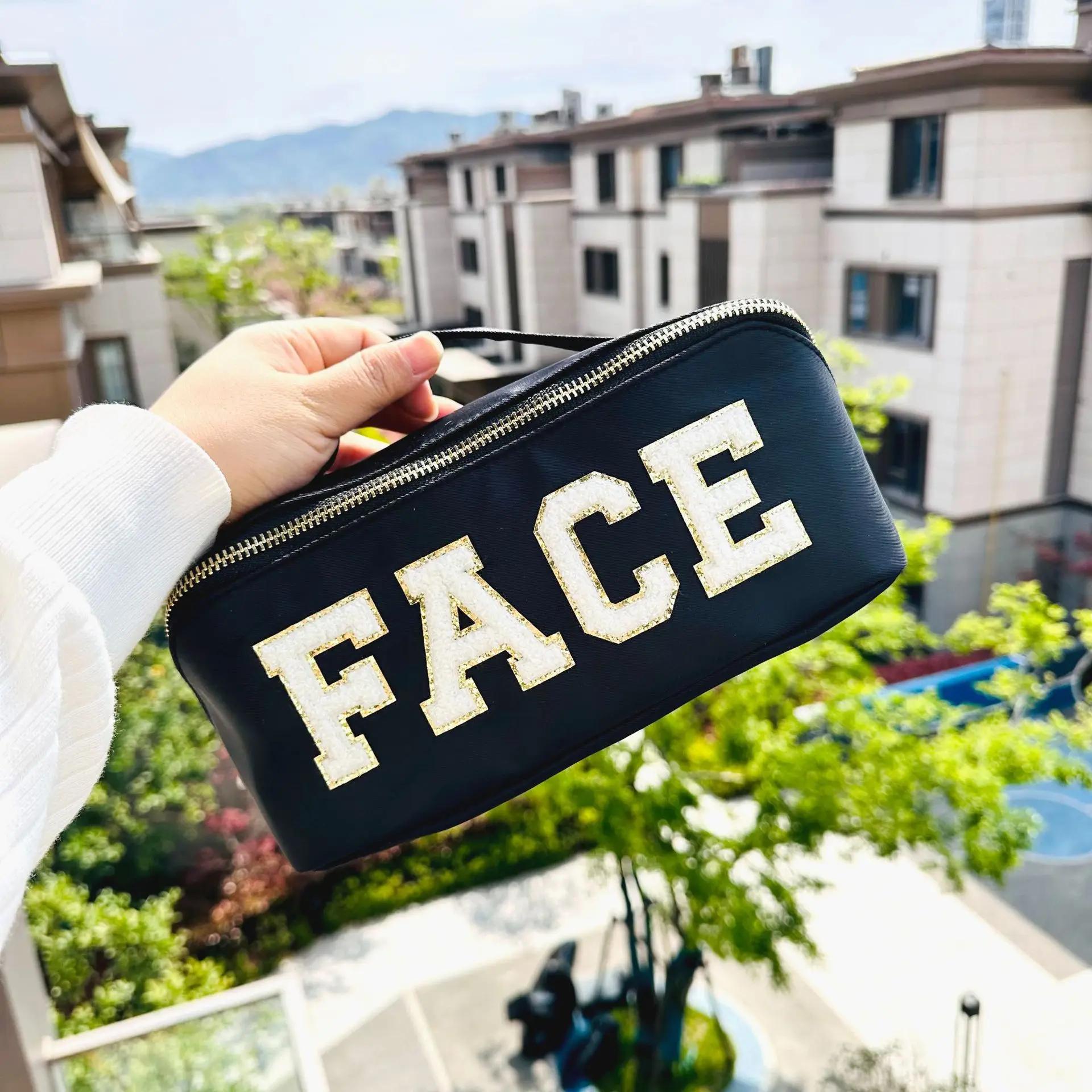 

Candy Color Women s Cosmetic Bags Paste Letters Ladies Portable Makeup Bag Handbags Large Capacity Female Travle Box Storage Bag чёрный