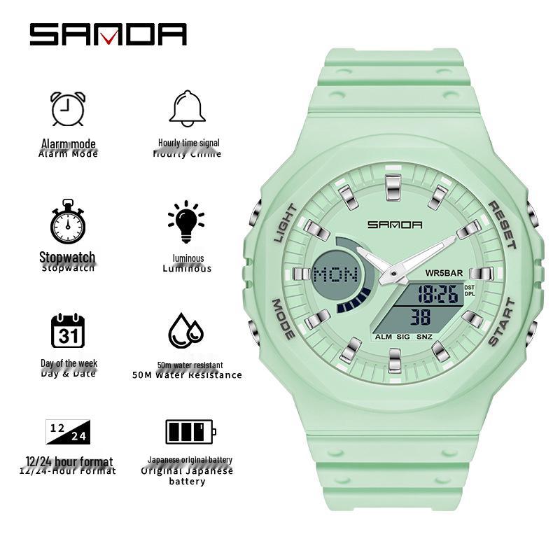 Sanda Trendy Luminous Waterproof Multifunctional Unisex Electronic Watch