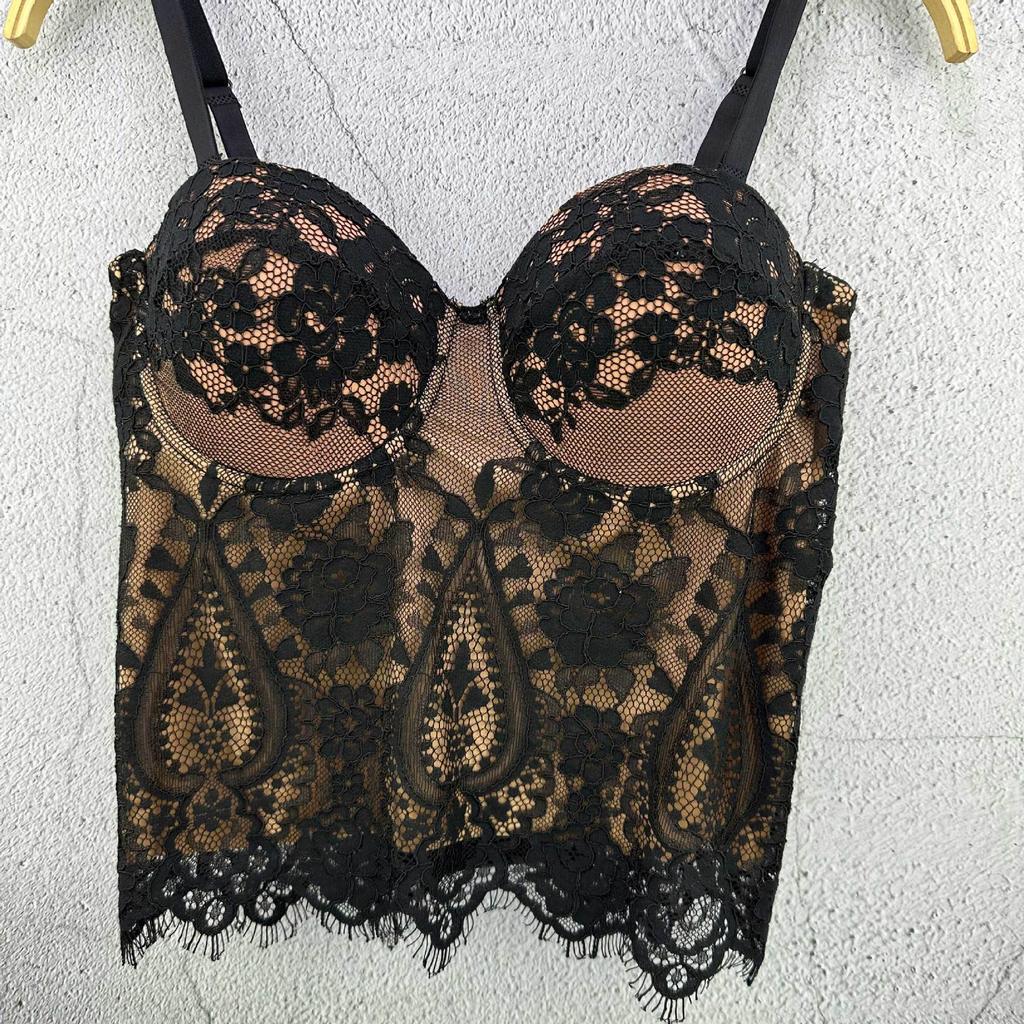 Strapless Tank Top with A Halter Neckline and Lace Trim for Women Outerwear Pure Desire Sexy Slimming Base Layer Top for Summer Camis & Tank Tops
