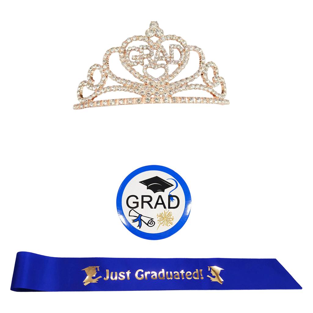 Graduate Crowns and Sash Badge Set Congratulations Grad Party Decorations 2026 Women's Grad Tiaras and Sash Brooch
