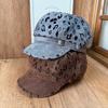 American retro leopard print beret women's autumn and winter four seasons big head circumference showing face small octagonal hat fashionable literary