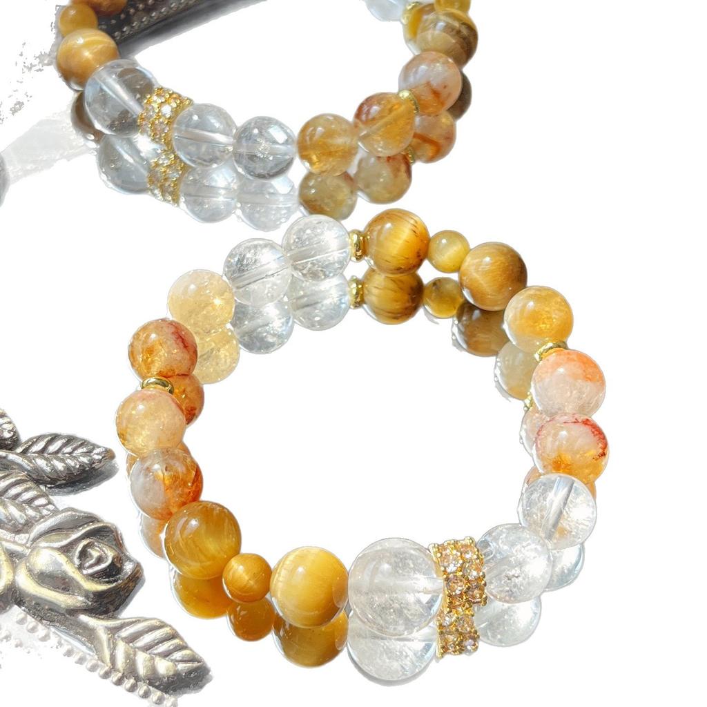 Natural White Crystal Tiger'S Eye Honey Milk Cover Citrine Bracelet Bracelet