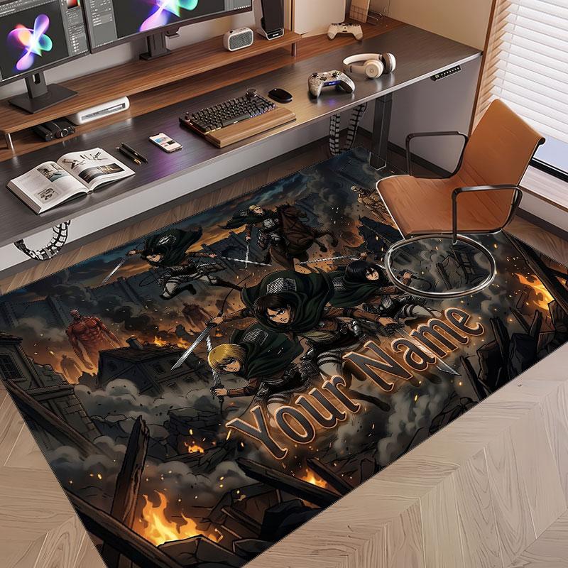 Custom Name Crystal Velvet Rug,Attack on Titan Comfortable Anti Slip Floor Mat For Room Decoration