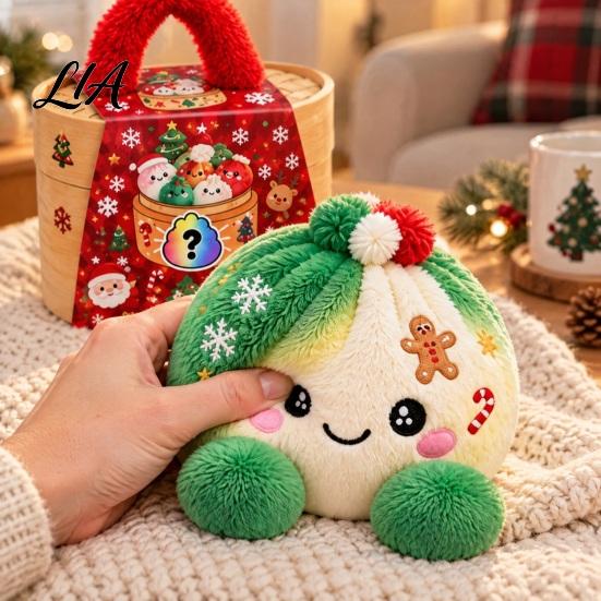 Cartoon Steamed Bun Plushie Christmas Plush Dumpling Toy with Steamer, Stress Relief Stuffed Decoration Squeeze Toy, for Holiday Steamer