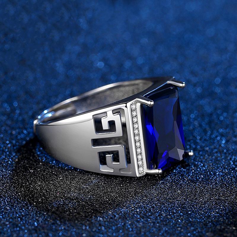 HuiSept Men Ring Silver 925 Jewelry with Sapphire Zircon Gemstone Finger Rings Ornaments for Wedding Bridal Party Gift Wholesale