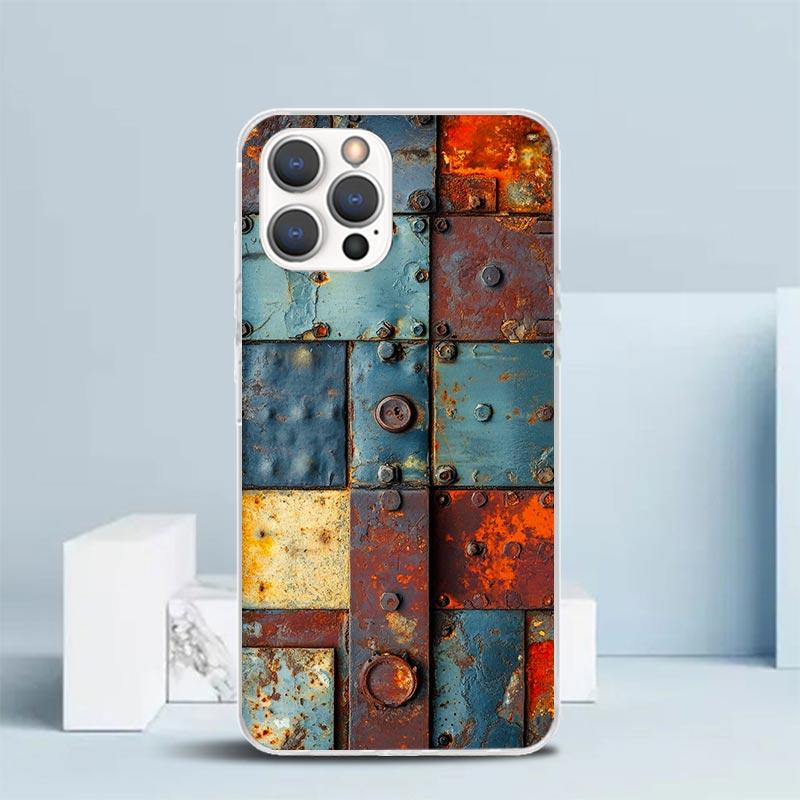 Vintage Industrial Style Rusty Pattern Soft Cover for iPhone 16 17 Air 15 14 Pro Max 16E Phone Case 13 Mini 12 11 7 SE 8 Print P