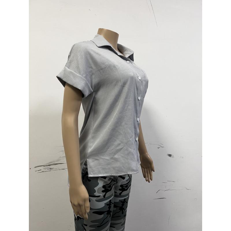Summer Women's Solid Color Shirt Short Sleeved Casual Loose Shirt