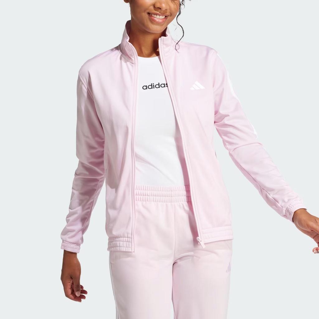 Adidas Logo Zip-Up Jacket Long Sleeve Casual Outerwear Women Pink JD4520