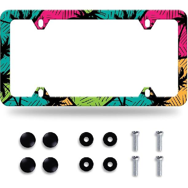 Daisy Flower License Plate Frame Beautiful Floral License Plate Stainless Steel Auto Parts Funny License Plate Decorative With Screws Size 12.3" X