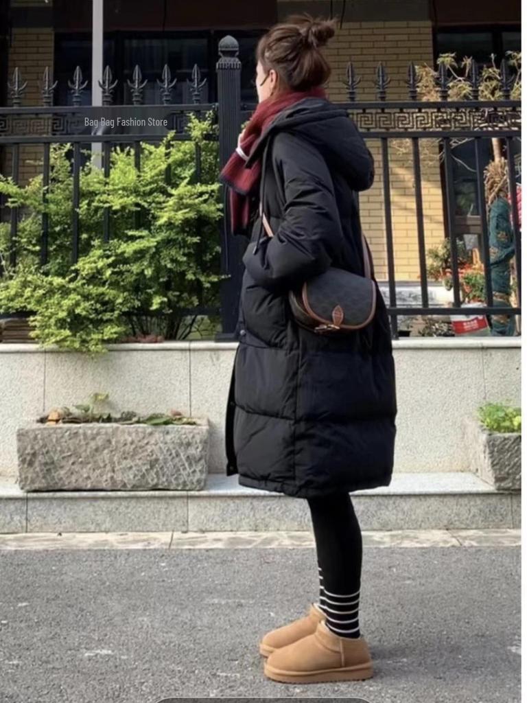 Women's Mid-Length Hooded White Duck Down Jacket - 2024 Winter Collection, Plus Size Available