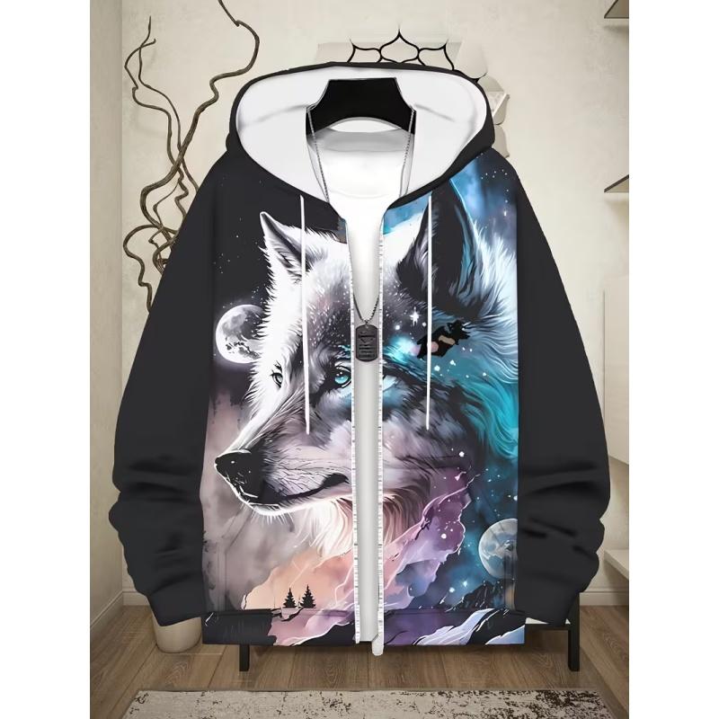 Grote maat heren 3D digitaal mode geprinte hoodie met rits los comfortabel casual hoodie straat trend mode sweatshirt