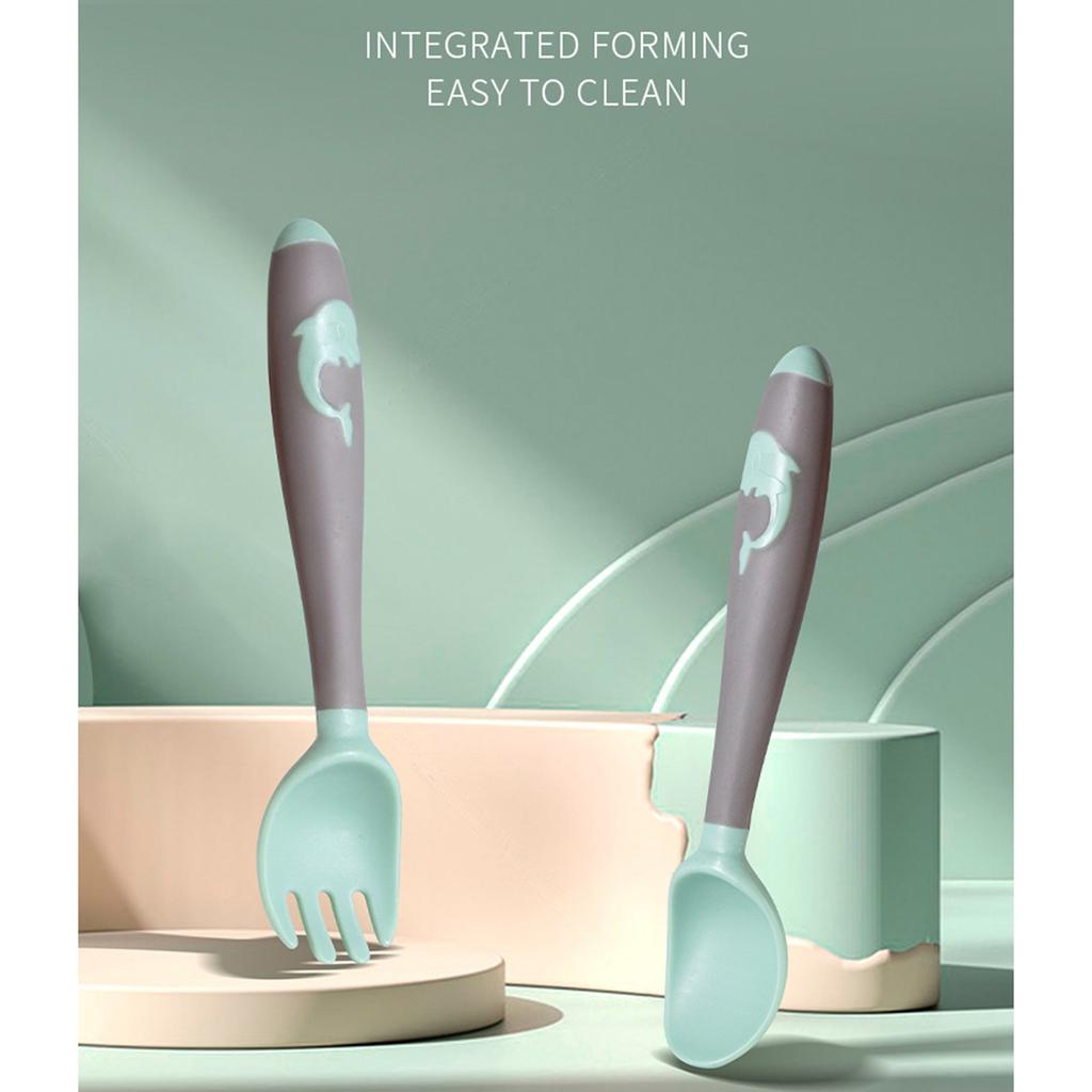 New Baby Fork And Spoon Set, Food-grade Silicone, Children's Training Spoon, Complementary Food Set