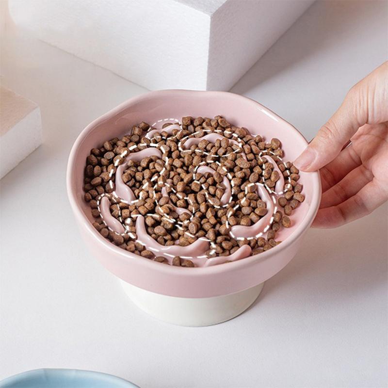Pet Slow Feeder Bowl Ceramic Elevated Cat Bowl Protects Cervical Vertebrae Pet Supplies