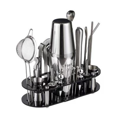 23-Piece Cocktail Shaker Bartending Set with Oval Acrylic Stand
