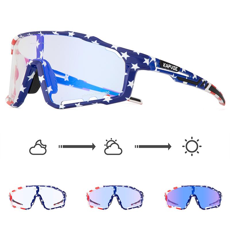 Kapvoe Gold Photochromic Glasses Cycling  Sunglasses Men Women Sports Speed Road Mtb Mountain Bike Bicycle Cycle Eyewear Goggle
