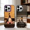 Schattige Retro Schurken Pinguïn Telefoonhoesje Voor iPhone17,16,15,14,13,12,11,Pro,MAX Grijs Mat Siliconen Zwarte Cover