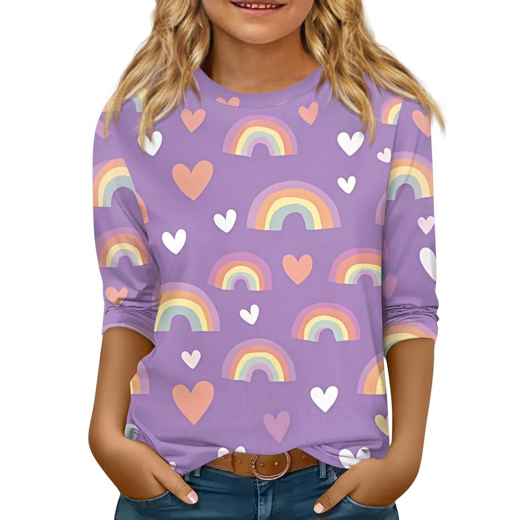 Kinder 3/4 Ärmel Tops Casual Print T-Shirt Rundhals Pullover Bluse