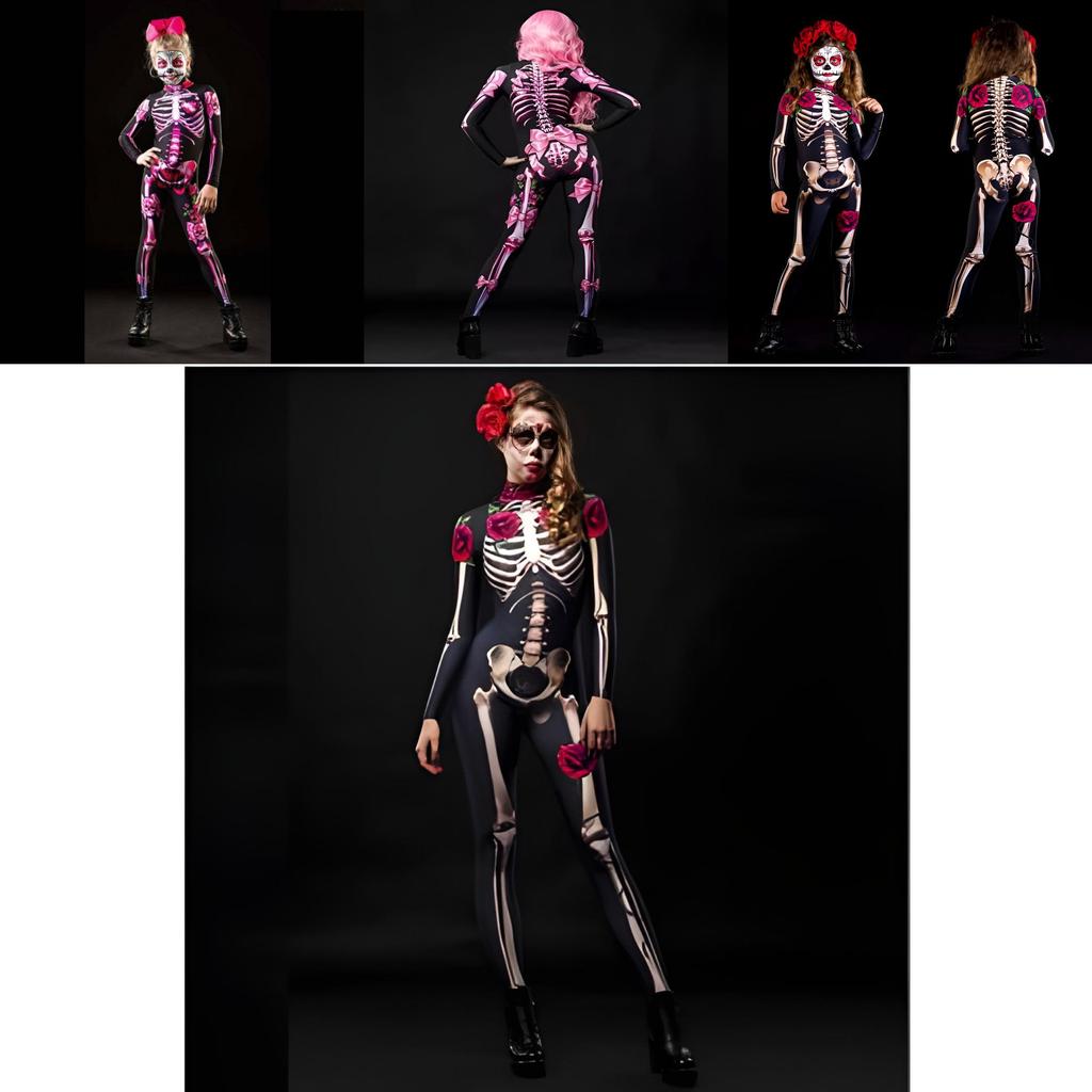 Womens Halloween Skeleton Cosplay Bodysuit Jumpsuit For A Spooky Look