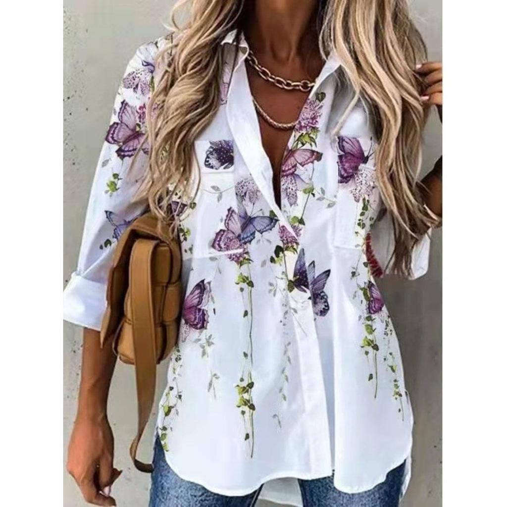 Dámska jarná móda Ležérna pouličná košeľa na gombíky Elegantná a pohodlná blúzka s dlhým rukávom Voľný top Oblečenie pre office lady