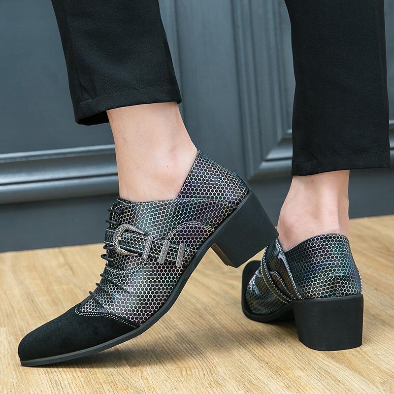 European and American large-size high-heeled bottom pointed men's shoes 2025 new spring and autumn pointed men's middle-heeled shoes shallow singl