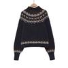 Womens Winter Knit Sweater Loose Fit Charcoal Black Jacquard Round Neck Casual Office Wear