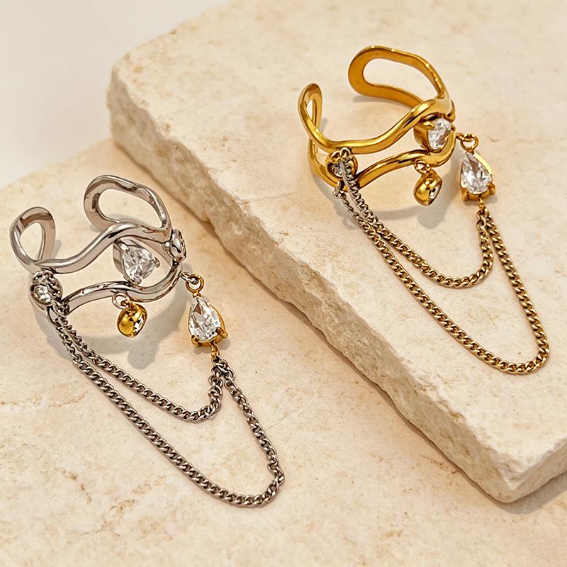 European and American Fashion Ring, Wave Chain, Fringed Open Ring, Water Drop, Niche Design Jewelry