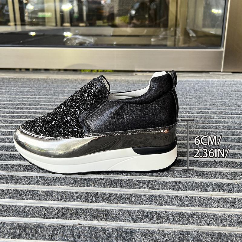 

Spring and autumn new thick-soled casual single shoes pointed inner height increase black glossy women s shoes sequined lazy shoes women 36 чёрный