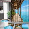4Pcs Tropical Ocean Veranda Shower Curtain Set with Non-Slip Bath Mat, Toilet Lid Cover, Contour Rug & 12 Hooks, Bathroom Decor