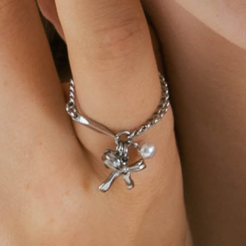 Pearlymore Small Ribbon Chain Ring_PM24R001WT