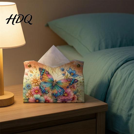 Diy Rhinestone Painting Kit DIY Faux Diamond Art Tissue Box Leather Desktop Sparkling Supplies Holder Pouch 5D Embroidery Craft for Home Office Car