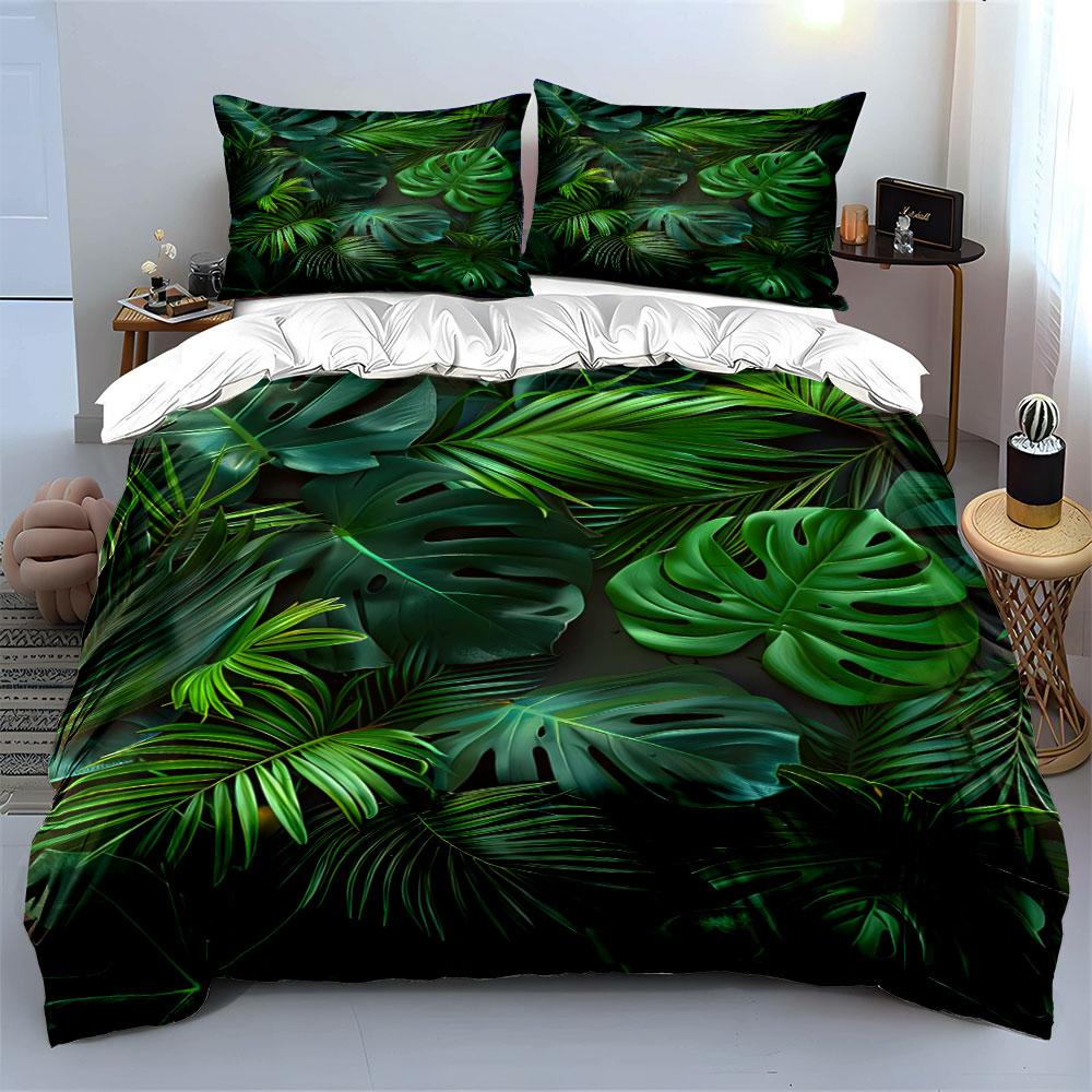 Lush Green Tropical Leaves Print Soft Comfortable Duvet Cover Bedding Set Included 1*Duvet Cover 2*Pillowcases Luxury gifts