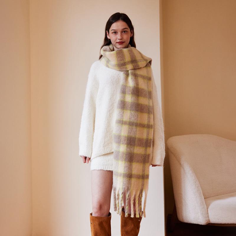 Custom-spun 20 wool designer high-end simple plaid scarf autumn and winter new women's soft warm shawl scarf