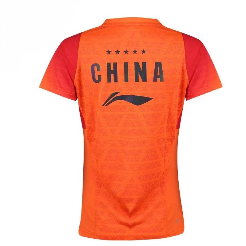 Li-Ning Breathable Quick-Dry Competition T-Shirt With Small V-Neck Women Tops Orange AAYQ004-3
