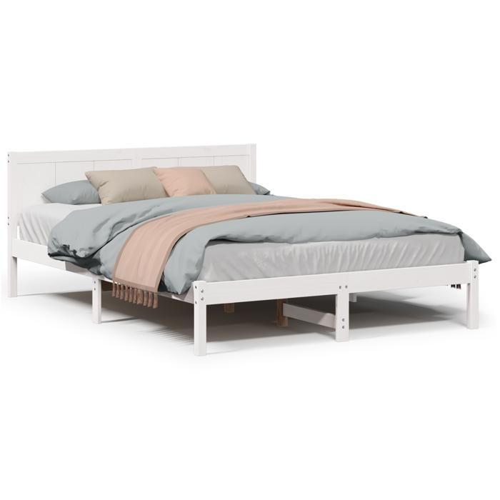 VidaXL cadre de lit en pin blanc Blanc Bois 150 x 200 cm Durable 872186