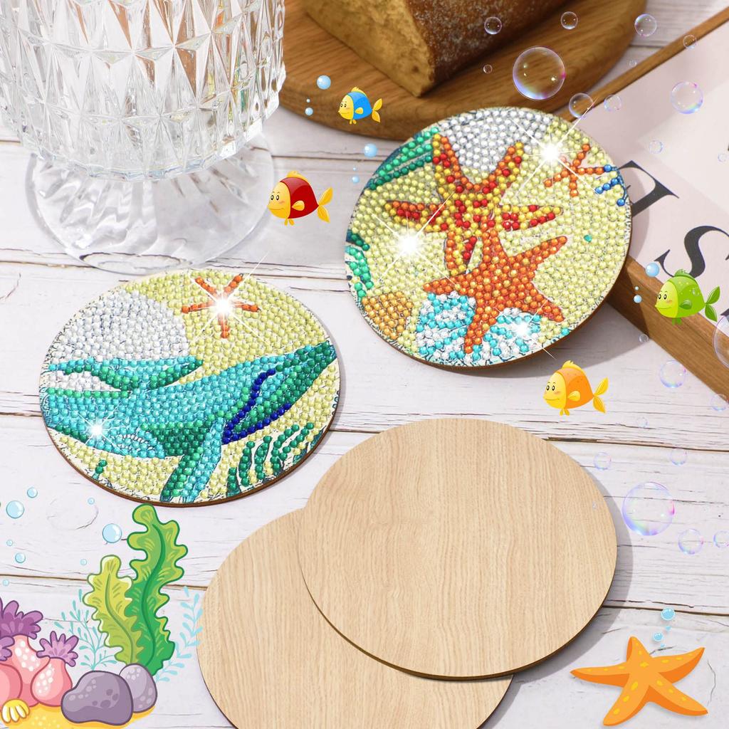 JANLOFO Diamond Art Coasters, Cork Diamond Art Kit, Beginner Diamond Painting Kit, 8-Piece Set, Easy DIY Diamond Beads, Beginner Diamond Painting Kit