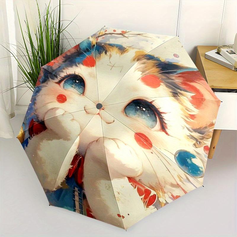 

1pc Cute Little Cat Automatic Opening and Closing Folding - A Good Choice for Gifts, Fashionable and Convenient Umbrella With Cute Cartoon Characters,