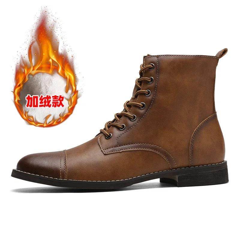 

Мужские модные ботинки, британские винтажные кожаные ботинки, мужские ботинки, осенне-зимний дизайн, плюс бархатные теплые мужские ботильоны Zapatos Hombre 48