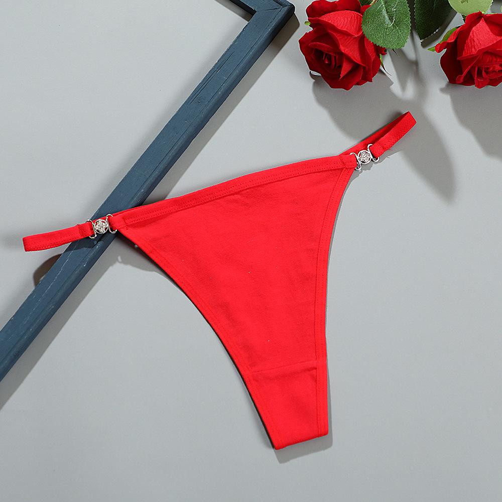 Sexy Rhinestone Women's Thong: Solid Color, Comfortable Breathable Seamless Pure Cotton Panties
