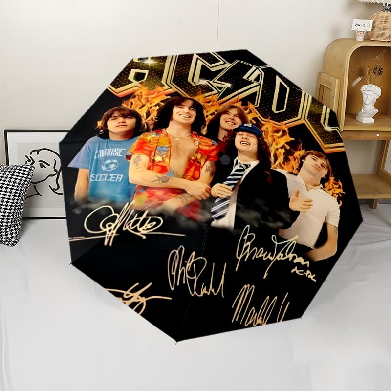 ACDC Theme Automatic Umbrella, Lightweight & Portable, 8 Rib, Perfect for Outdoor Travel, Birthdays, Christmas, Gifts.