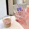 300ML Bow Decor Glass Cups  Transparent  Coffee Milk Mug Cartoon Striped  Water Cup  Drinkware Kitchen Desk  Decor  Girls Gift