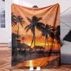Beach Sunset with Palm Trees In Foreground - Themed Blanket - Comfortable Flannel Fabric Hypoallergenic Suitable for All Seasons -