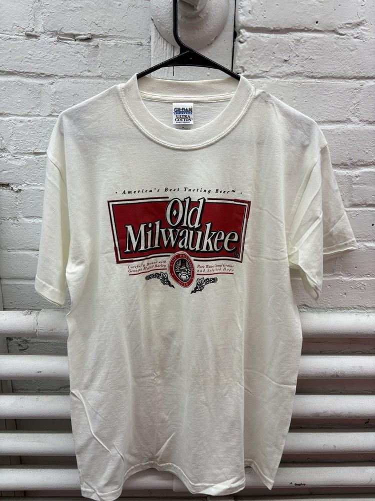 Old Milwaukee Shirt Mens Medium White Beer Graphic Tee Gildan Ultra Cotton Bar Unisex T-Shirt XXXXL