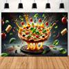 2D Flat Surface, Pizza Party Background, Suitable for Family, Garden or Courtyard Decoration, Polyester Fiber Material