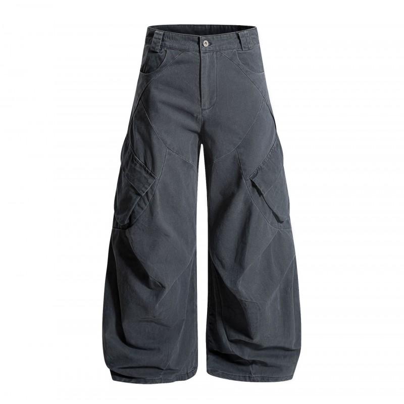Unisex Retro Cargo Wide-Leg Pants Cotton Loose Fit Straight Leg Workwear Style Daily Wear